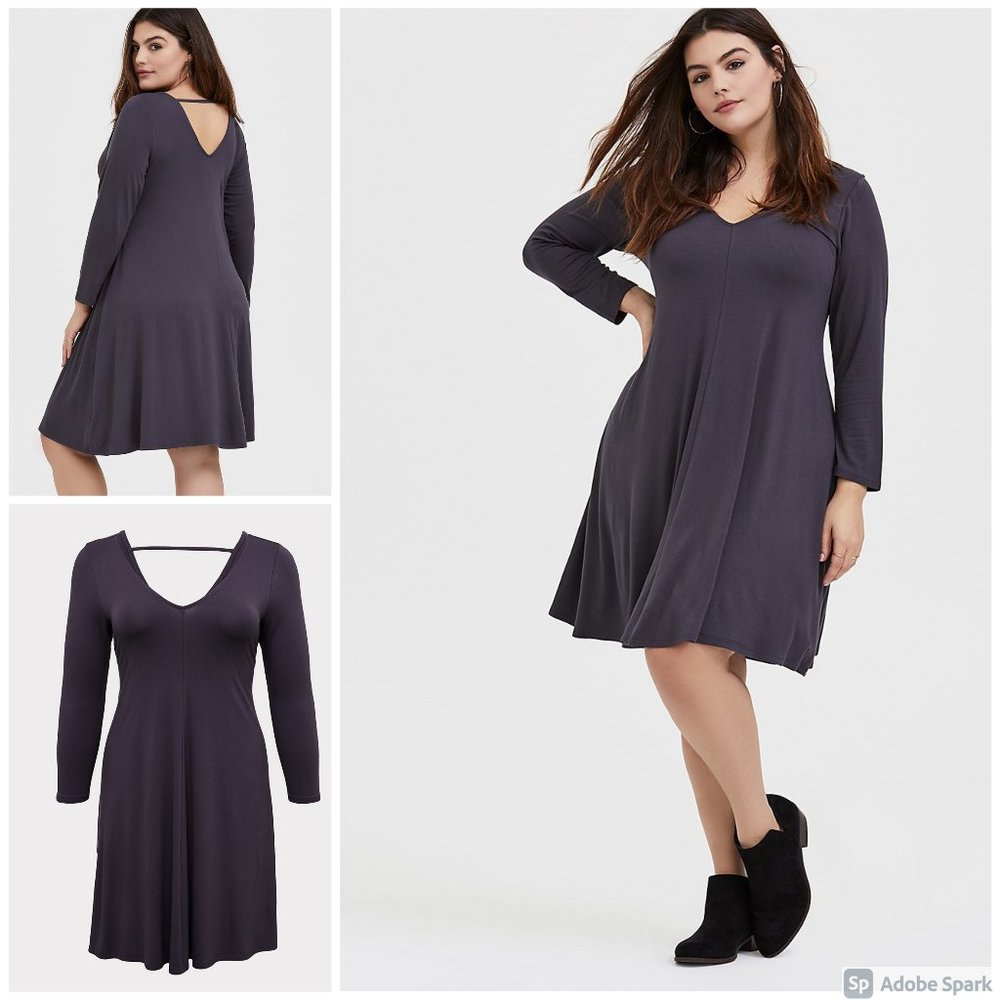 TORRID DARK SLATE GREY JERSEY TRAPEZE DRESS
